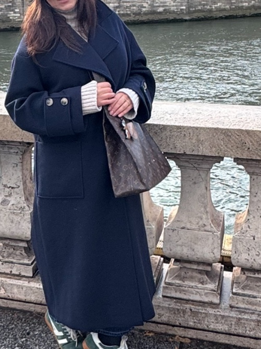 Wool long Navy Peacoat Long Coat